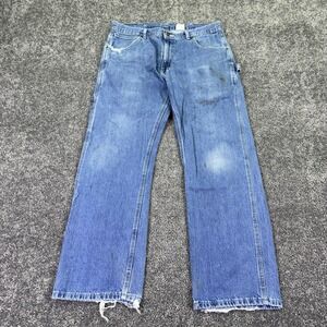 Key Jeans Mens 35x30 Blue Relaxed Straight Denim Distressed Workwear Outdoors